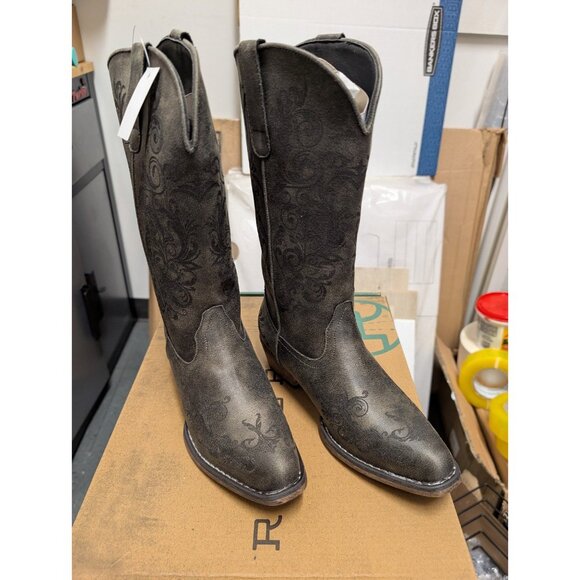 Roper Womens Vintage Black Faux Leather Western Boots Size 6.5 - Picture 2 of 12